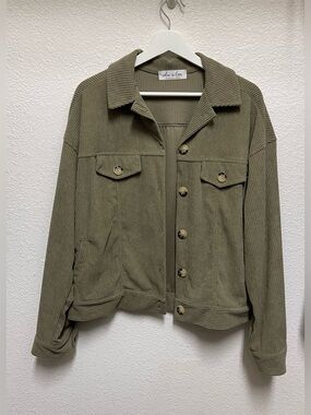 EDEN IN LOVE Olive Green Classic Button Down Relaxed Corduroy Jacket Size M